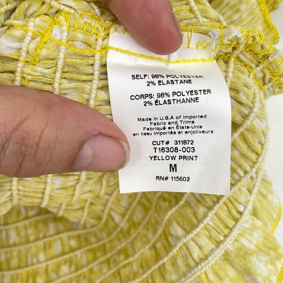 Lush Womens Yellow Smocked Off Shoulder Fairy Cottage Core Demure Blouse Medium - Picture 6 of 10